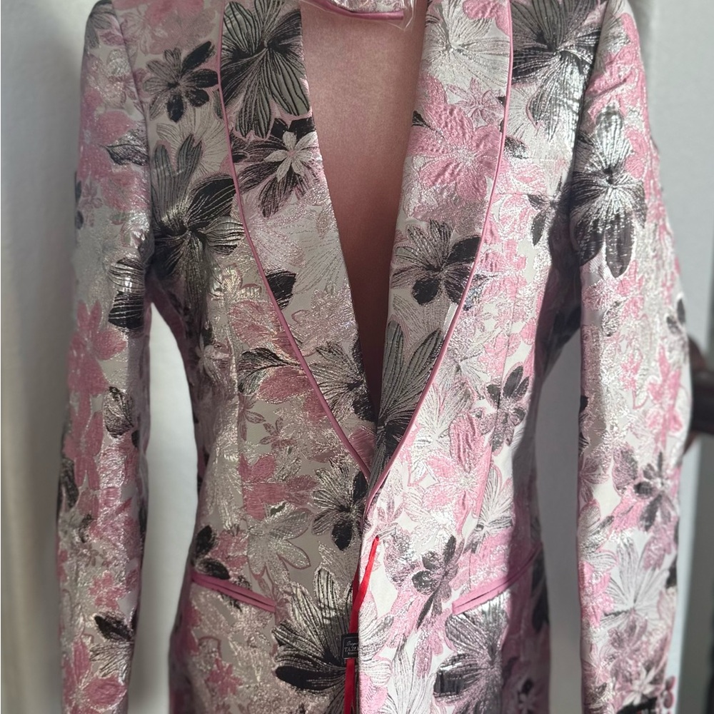 Bespoke Floral Tuxedo Jacket in Pink and Silver